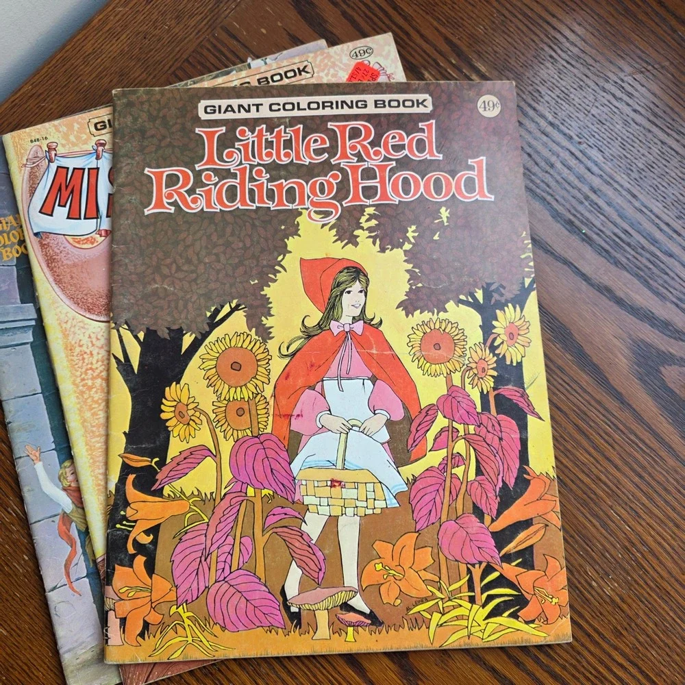 Vintage Giant Coloring Book Lot Puss in Boots Snow White Hansel Gretel 6 Books